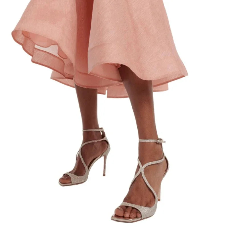 Highquality Hollow Slim High Heel Fish Mouth Sandals, Silk Buckle Strap Runway Shoes