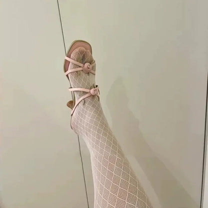 Flower Heavy Industry Slippers Open Square Toe Sandals French Style Low Stiletto High Heels Shoes