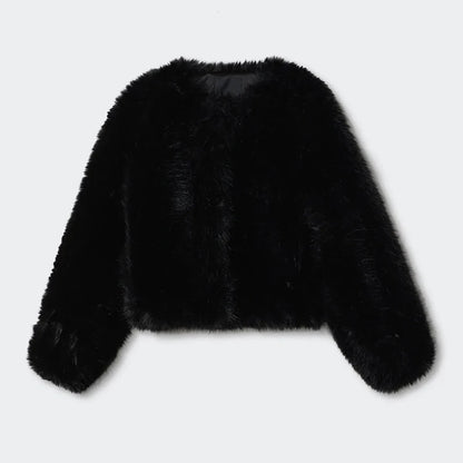 Ins Hot Brand Black Warm Cozy Cropped Faux Fur Coat Winter Street Short Fur Jacket