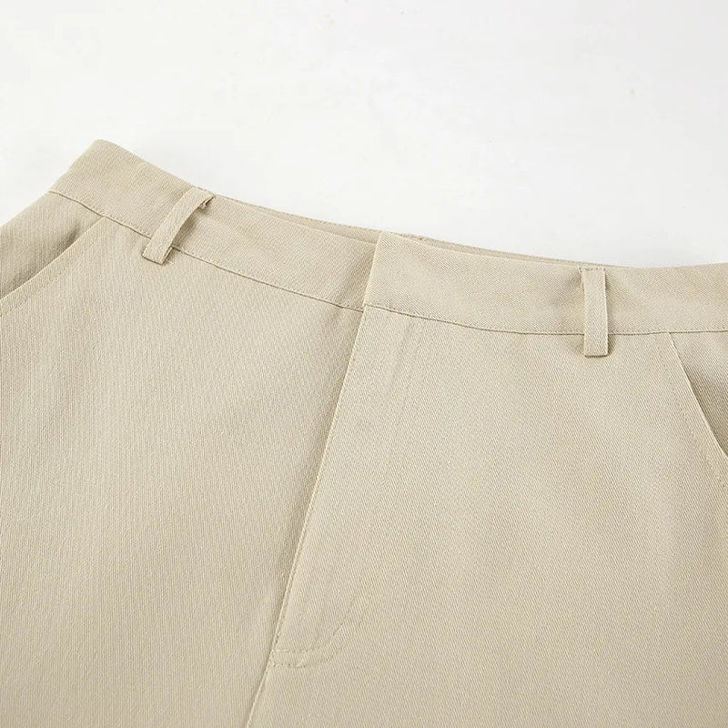 Khaki Classic Wide Leg Pant High Waist Pocket Loose Simple Trouser Autumn Winter Pants New