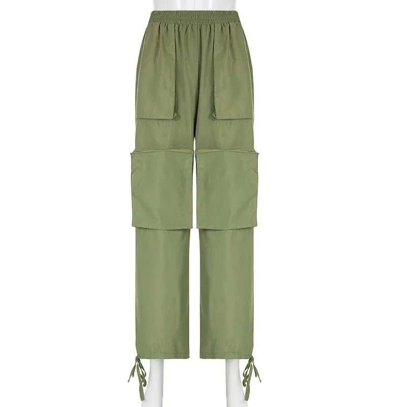 Street Big Pocket Cargo Pants Loose Drawstring Trouser Female Sweatpant Autumn Y2k Pants