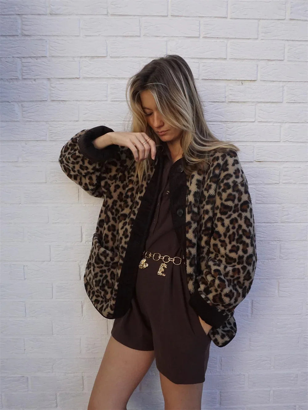Jacket Winter Commuter Leopard-print Lamb Wool Jacket for Outwears