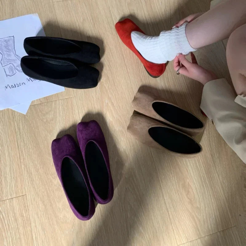 Retro Flat Shoes for Suede Spring Designer Loafer Shoe Shallow Comfort Ballet Mules Pumps Zapatos Mujer