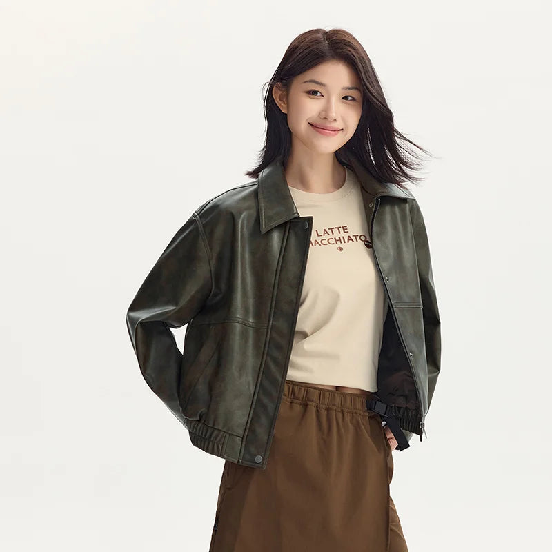 Coat Collar Loose Cool Style High Street Autumn New Retro Textured Cool Pu Leather Jacket