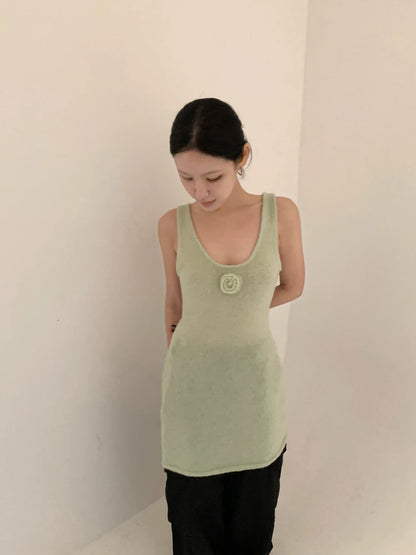 Three Dimensional Flower Knitted Vest Dress Summer New Design Looks Slim Can Be Worn in a Short Skirt