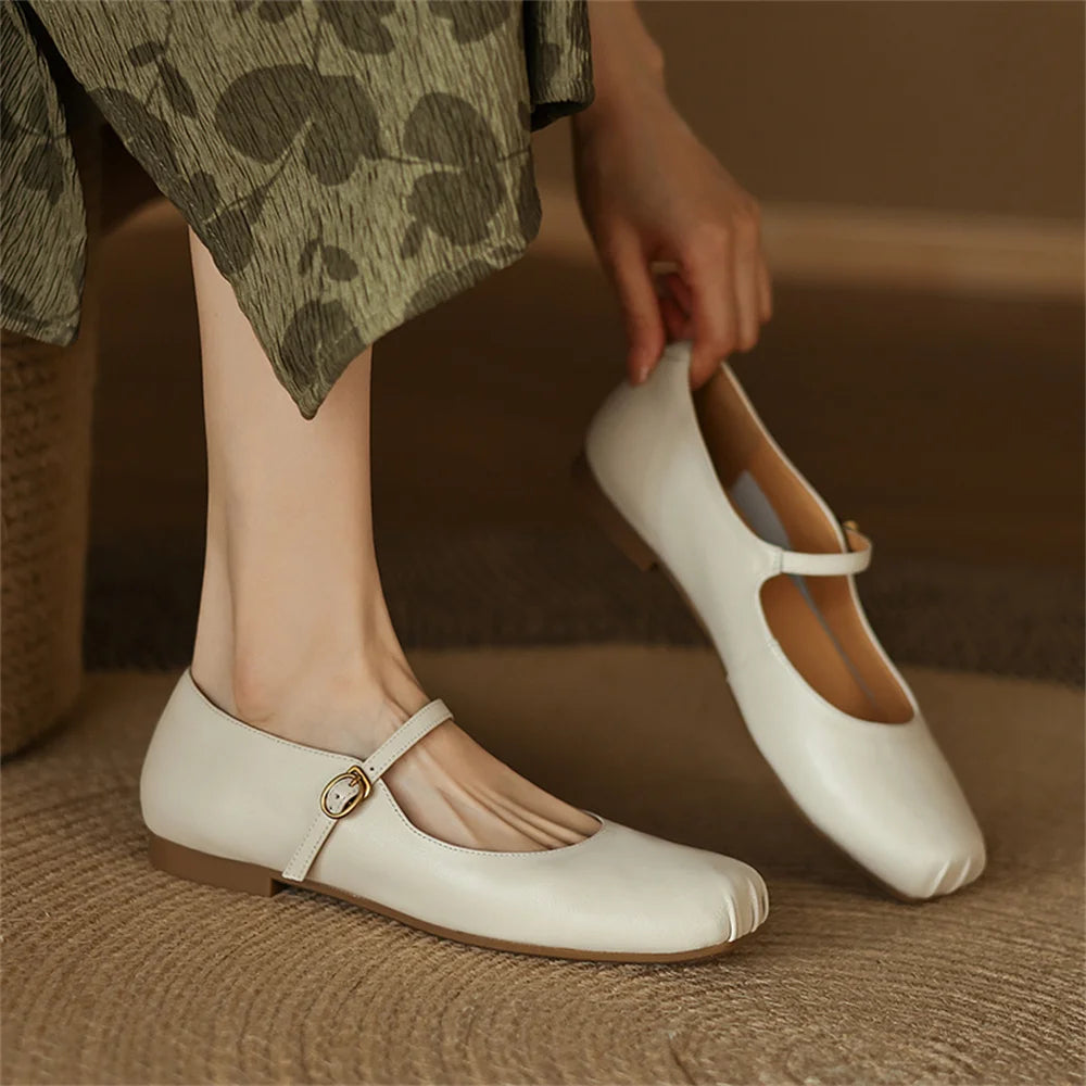 Flats Shoes Genuine Leather Mary Janle Shoes Moccasins Walking Lofers Shoes Females Retro Flats