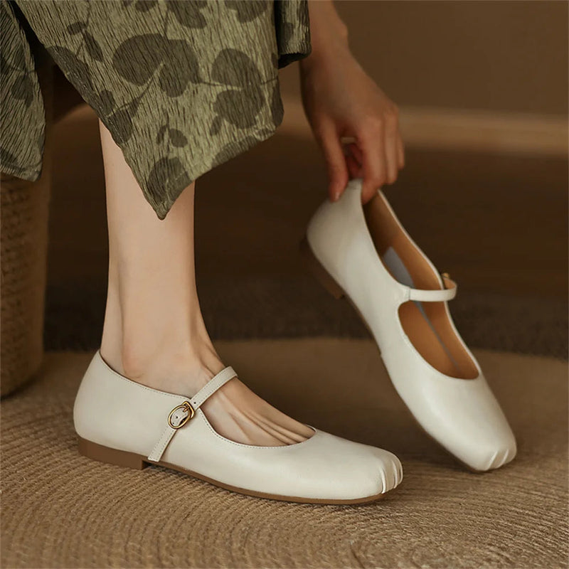Flats Shoes Genuine Leather Mary Janle Shoes Moccasins Walking Lofers Shoes Females Retro Flats