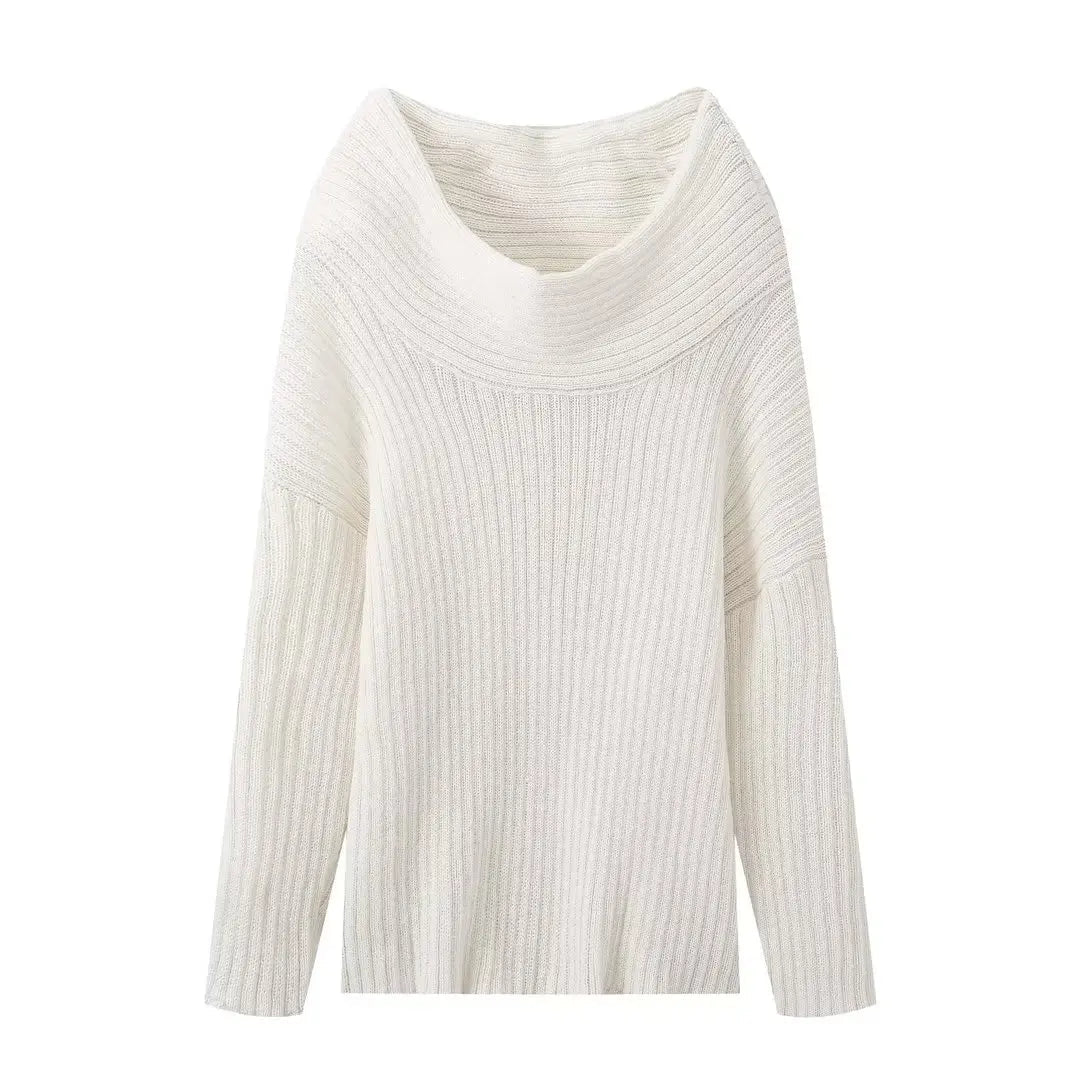 Off Shoulder Wrap Sweaters Autumn Slash Neck Long Sleeve Pullover Female New Loose Irregular Jumpers