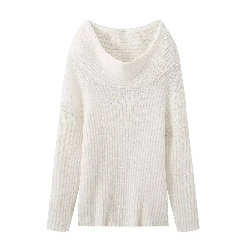 Off Shoulder Wrap Sweaters Autumn Slash Neck Long Sleeve Pullover Female New Loose Irregular Jumpers