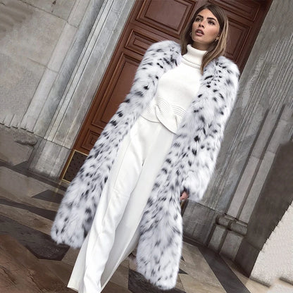 Brand Fluffy Furry Leopard Faux Fur Coats Winter Long Belted Overcoats Fox Fur Coats Outerwear