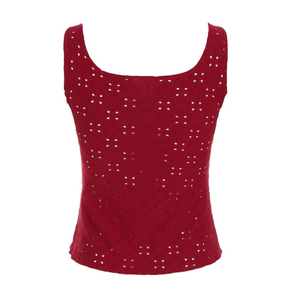 Christmas Red Lace Up Cut Out ��s Tanks Sleeveless Design V-neck Backless Exquisite Blouses