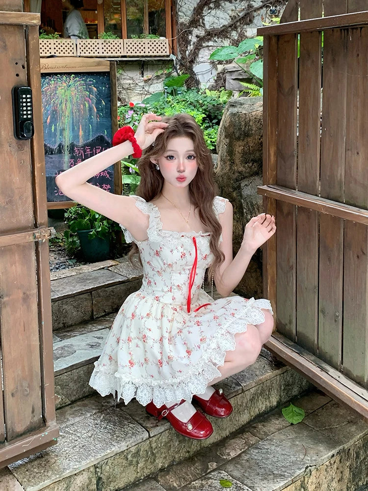 Beach Mini Dress 2000s Y2k Clothing Outwear Even Party One Piece Dress Korean Summer