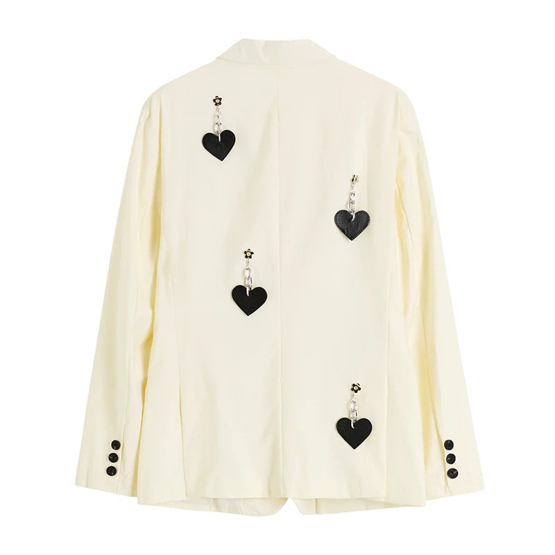 Blazer Jacket Loose Pockets Female Heart Chain Loose Long Sleeve Work Suit Coat Office Lady Blazers