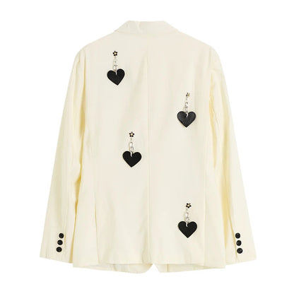 Blazer Jacket Loose Pockets Female Heart Chain Loose Long Sleeve Work Suit Coat Office Lady Blazers
