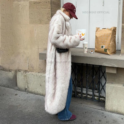 Long Faux Fox Fur Coat Winter Warm Fluffy Fur Jacket Female Street Furry Outerwear Overcoat