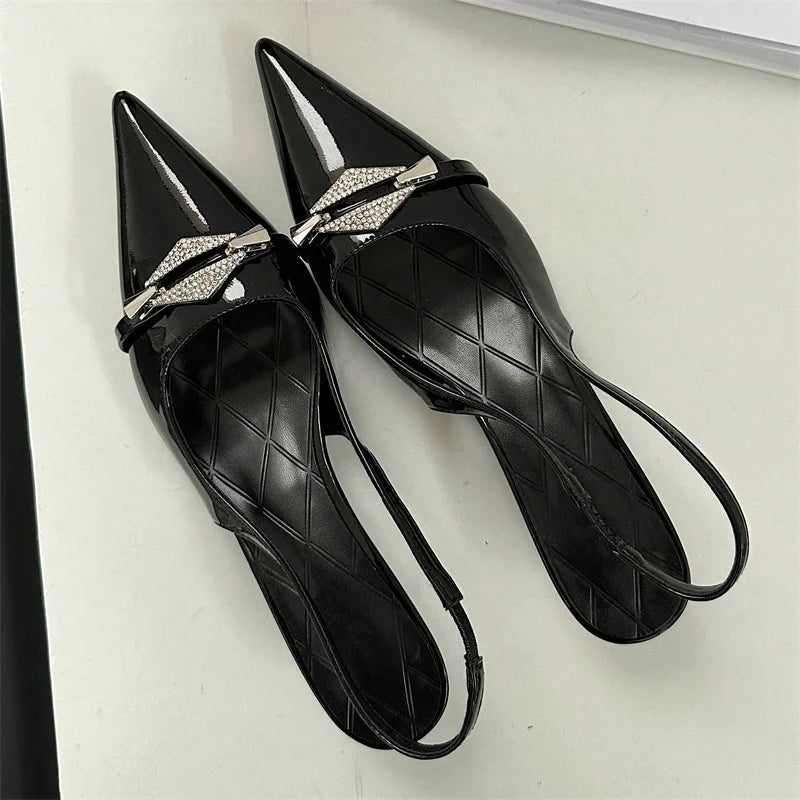 Crystal Diamond Pointed Toe Pumps Thin Low Heels Wedding Party Dress Sandals Shoes Zapatos De Mujer