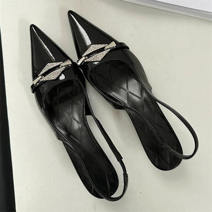 Crystal Diamond Pointed Toe Pumps Thin Low Heels Wedding Party Dress Sandals Shoes Zapatos De Mujer