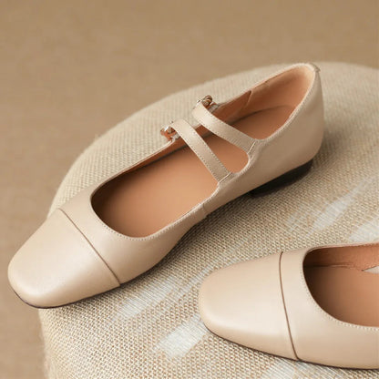 Cow Leather Round Toe Double Metal Buckle Round Toe Mary Jane Flats Leisure Soft Comfortable Ballerinas Shoes Hot