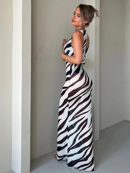 Bodycon Long Dresses for Beach Style Backless Vestidos De Mujer Hollow Out Robe Femme _t�� Y2k Clothes Zebra Print
