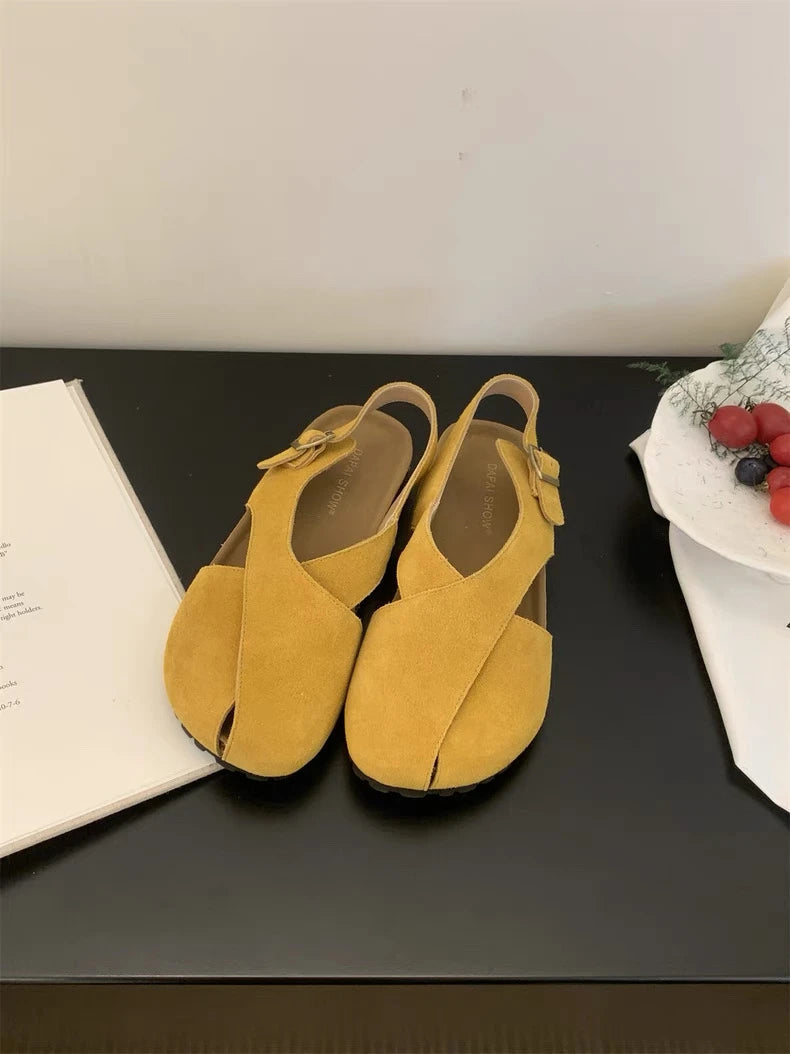 Summer Flats Sandals Platform Shoes Suede Designer Buckle Slippers Brand New Walking Slingback Sandalias Mujer