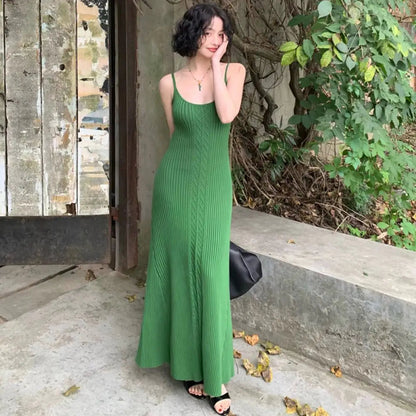 Vestidos Mujer Knitted Spring Summer Sleeveless Dresses Slim Long Dress