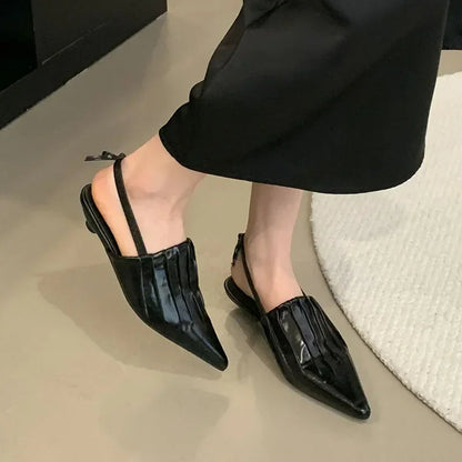 Pointed Pleated Low Heel Shallow Slingback Shoes New Brand Designer Lace Office Mule Shoes