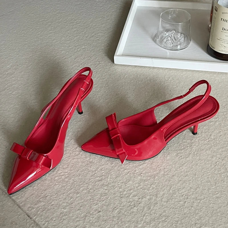 Butterflyknot Slingbacks Pumps Pointed Toe Thin Heels Banquet Prom Shoes Big Size 43