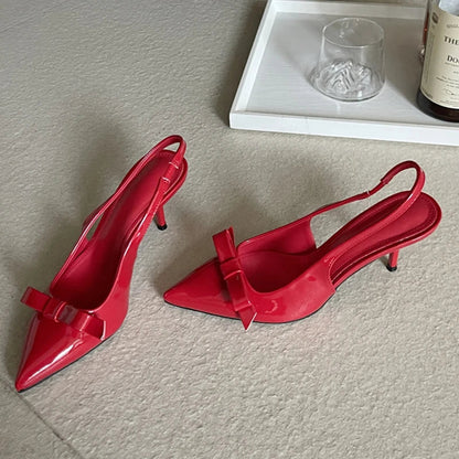 Butterflyknot Slingbacks Pumps Pointed Toe Thin Heels Banquet Prom Shoes Big Size 43