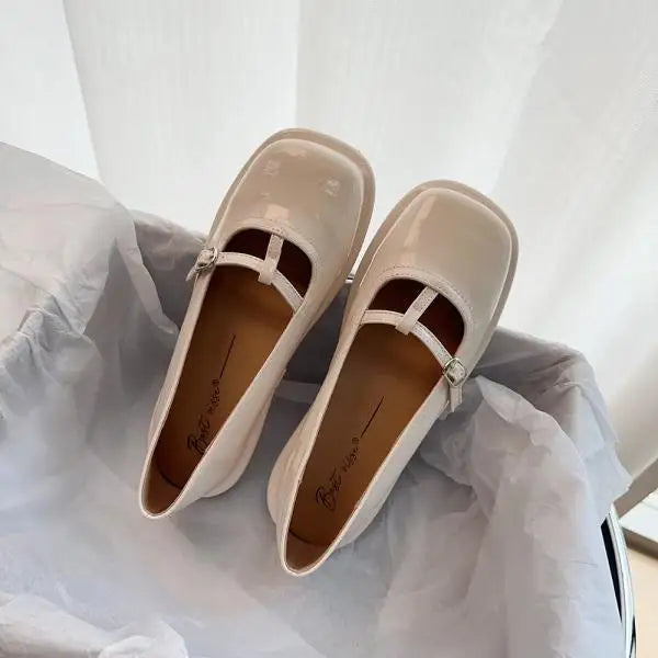 Patent Leather Ballet Flats Shoes Autumn Allmatch Oxfords Square Toe Fall New Summer Mary Janes Square Toe Shoes Au