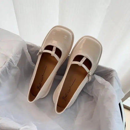 Patent Leather Ballet Flats Shoes Autumn Allmatch Oxfords Square Toe Fall New Summer Mary Janes Square Toe Shoes Au