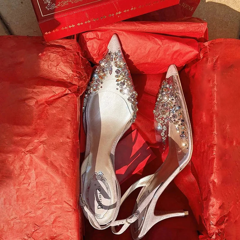New Rhinestones Sandals Pointed Toe Party High Heels Wedding Shoes Sandalias Mujer Zapatos De Mujer