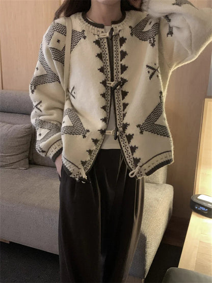Winter Sweaters Loose Knitwear New Horn Buttons Slim Office Lady Cardigans Daily Coat