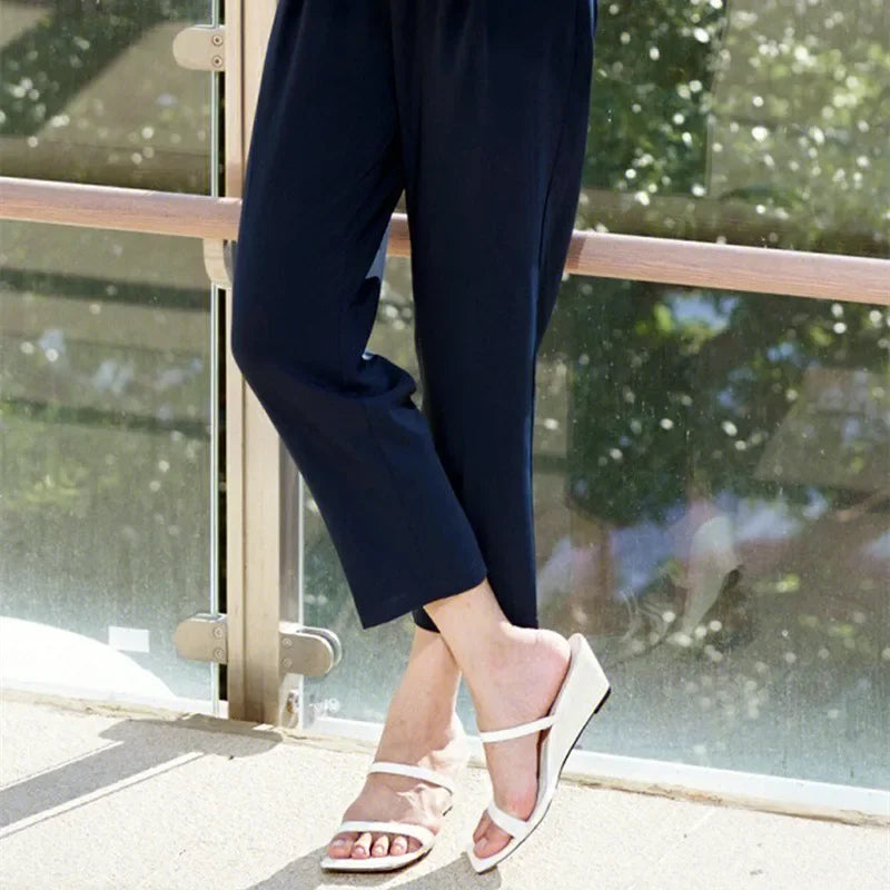 Wedge Heeled Sandals Slingback Slide Slippers Summer Square Toe High Heels Party Dress Shoes Sandalias