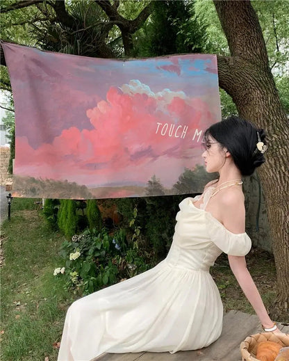 Summer Halter Midi Dress Female Chiffon Square Neck Party One Pieces Dresses French New Vestidos Robe