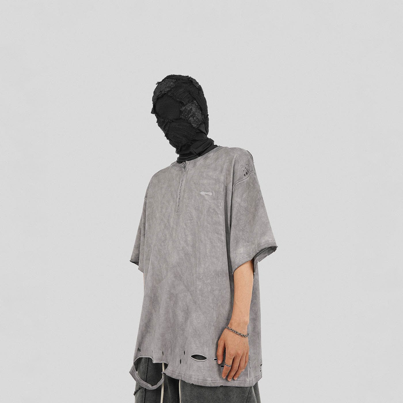 Distressed Gray Zip-up Oversized T-shirt