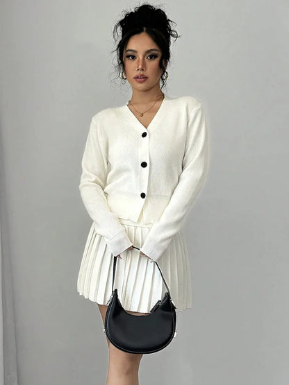 Retro Knitted Long Sleeve Sweater High-waisted Pleated Skirt Two Piece Set for Niche Matching Sets Autumn New