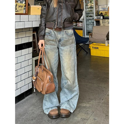 Street 2000s Pants Baggy Y2k Wide Leg Washed Grunge Denim Trouser American High Waist Straight Emo Jeans