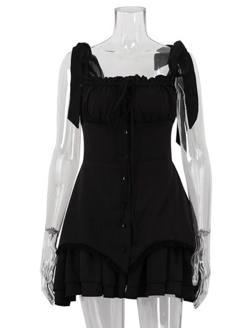 Sleeveless Ruffled Mini Dress for Robe Spaghetti Strap Backless Lace-up Bodycon Dress Clubwear