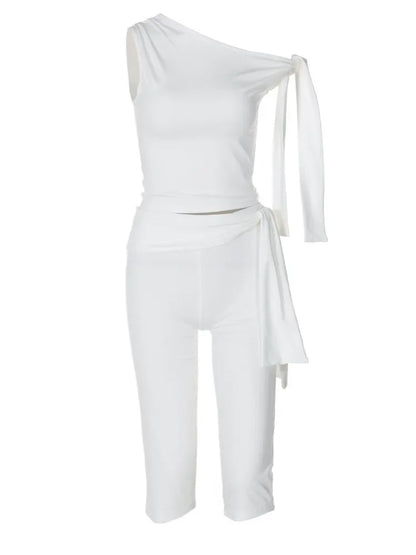 White Shorts 2 Piece-set Female See-through Slim Pleated Cropped Top and High Waist Shorts Sets ’s Outfits