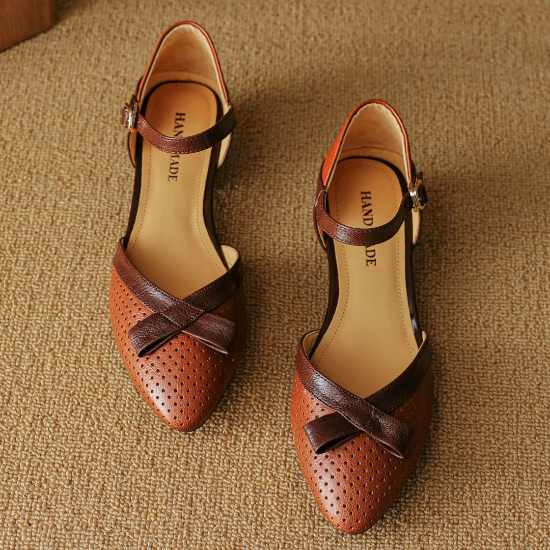3441 Sheepskin Hollowout Mix Color Patchwork Ankle Strap Flats Sandals Round Toe Daily Shoes