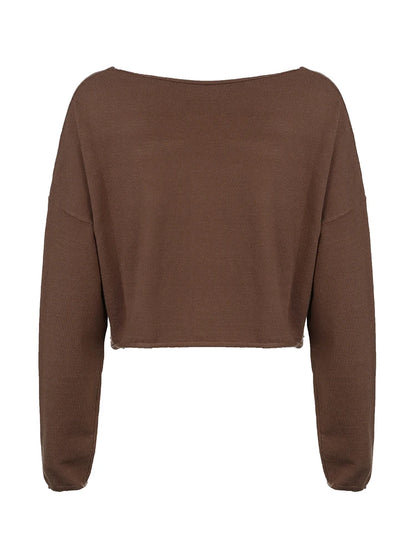 American Retro Loose Knitted Pullover Jumpers for O Neck Long Sleeve Brown Spring Autumn Sweaters