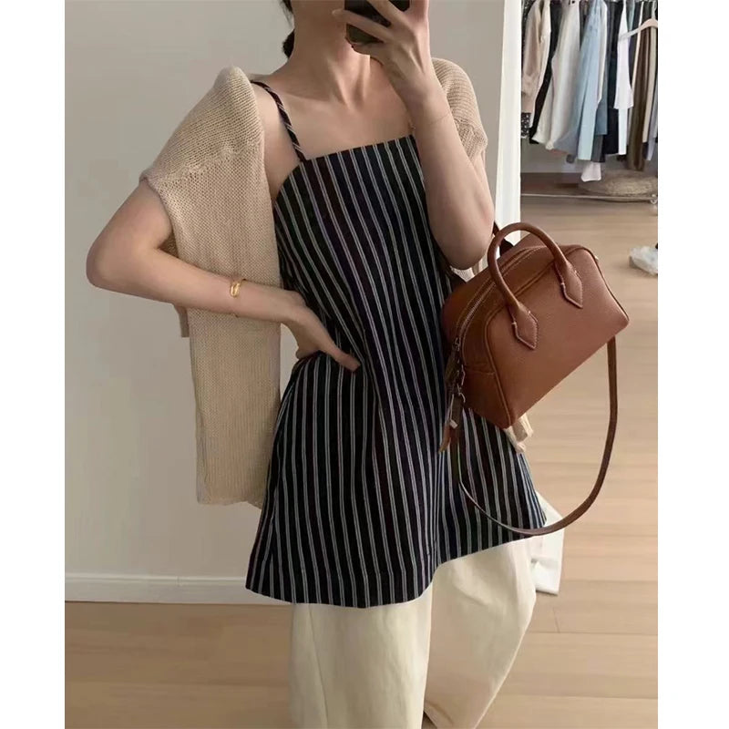 Y2k Dresses Slash Neck Spring Summer Korean Vestidos Mujer Sleeveless Aline Mini Dress