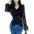 Y2k Lace Blouse Coquette Clothes Sheer See Through Ruffle Flared Long Sleeve Shirt Top 2000s Clothing