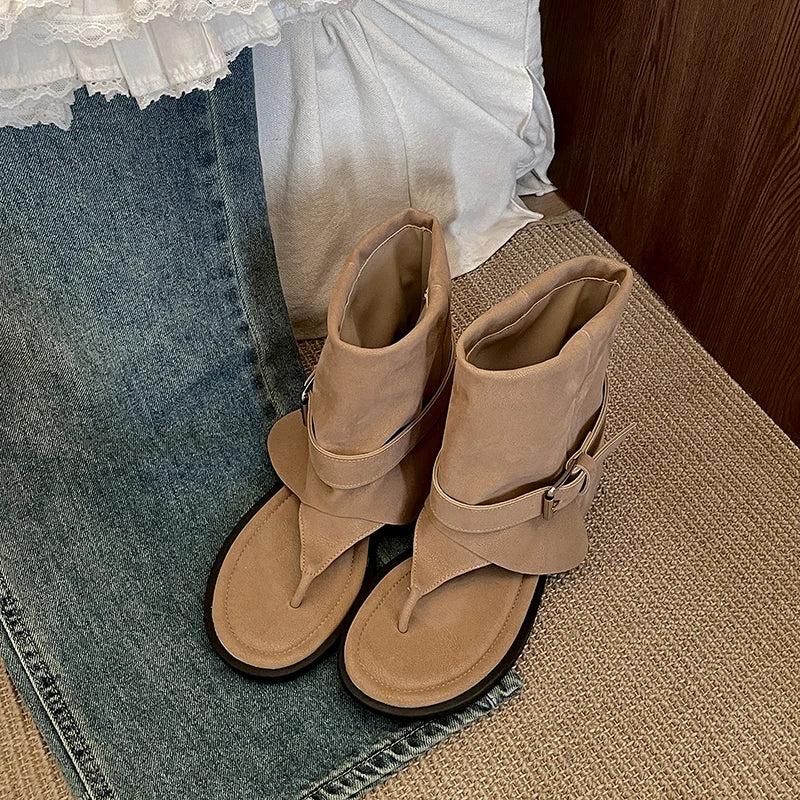 Retro Style Clip Toe Ankle Boots Spring Autumn Shoes Causal Slip on Sandalias Booties