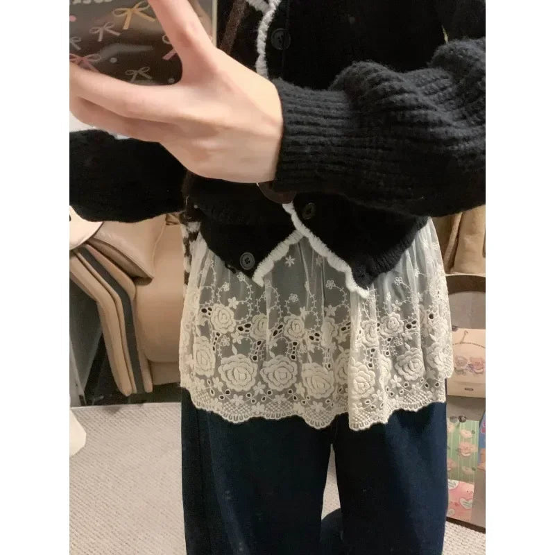 Korean Polka Dot Mesh Color Aline Skirt Spring New High Waist Hollow Seethrough Mini Skirt