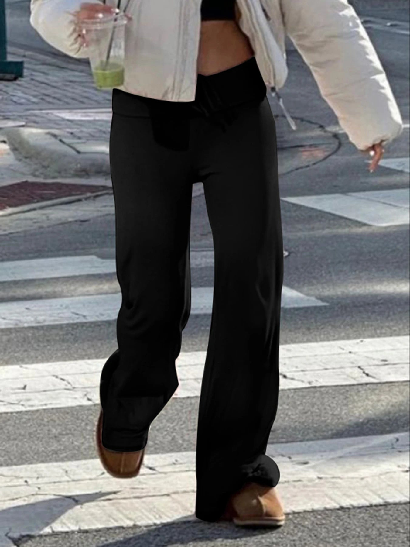 Drawstring Low Waist Straight Pants Basic Jogger Sweatpants