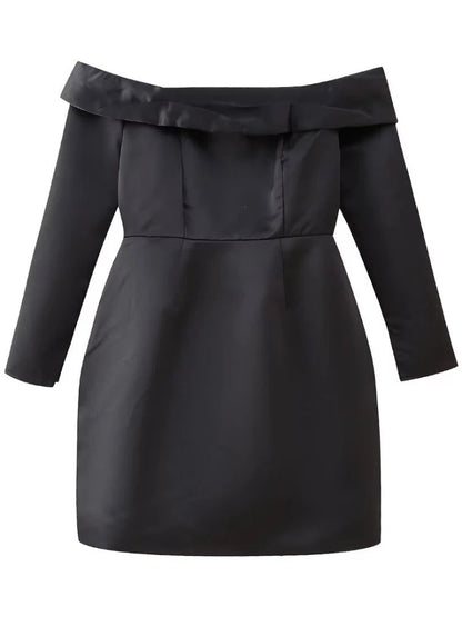 Off Shoulder Mini Dress for High Waist Long Sleeve Slits Aline Dresses Party Evening Dress Lady