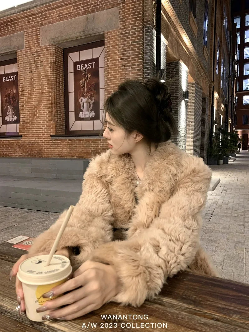 Sweet Hot Girl Fixed Dyed Toka Fur Coat Fall/winter Turndown Collar Loose Longsleeved Coat Female Clothes