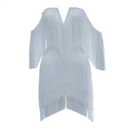 New Tassel Bandage Dress V Neck Off Shoulder Bodycon Nightclub Celebrity Female Party Mini Dresses