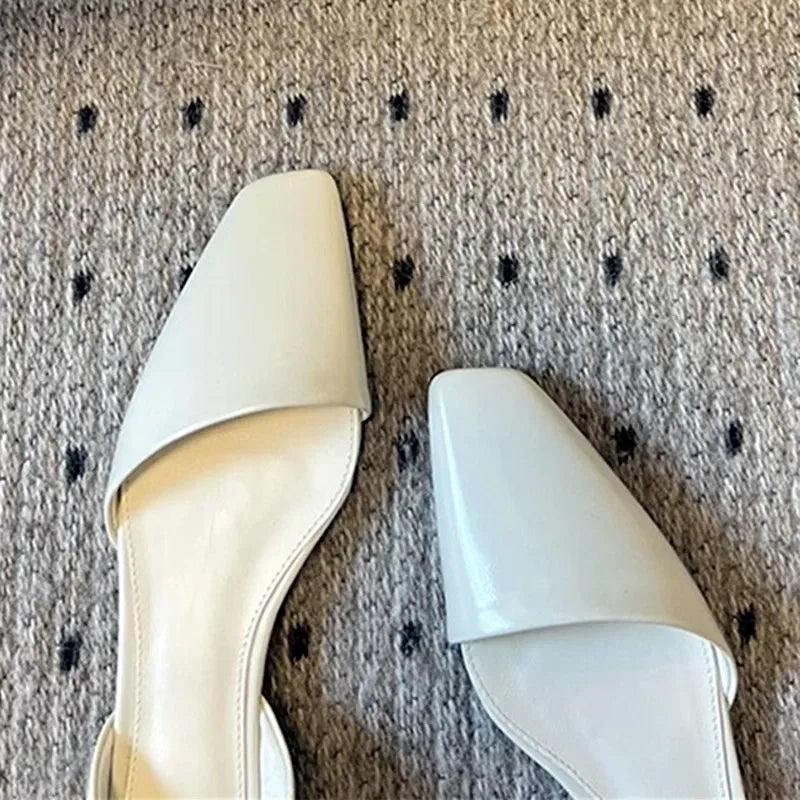 Retro Leather Flats Shoes Oblique Square Toe Hollow Mules Sandals Designer Cozy Ballet Flats Loafers